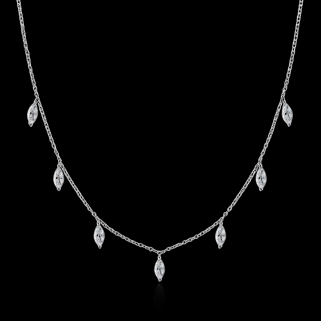 Gelati's Diamond 1 Ctw DVVS1 Lab Moissanite Marquise Droptear Necklace in solid 925 Sterling Silver & 14k Vermeil Gold