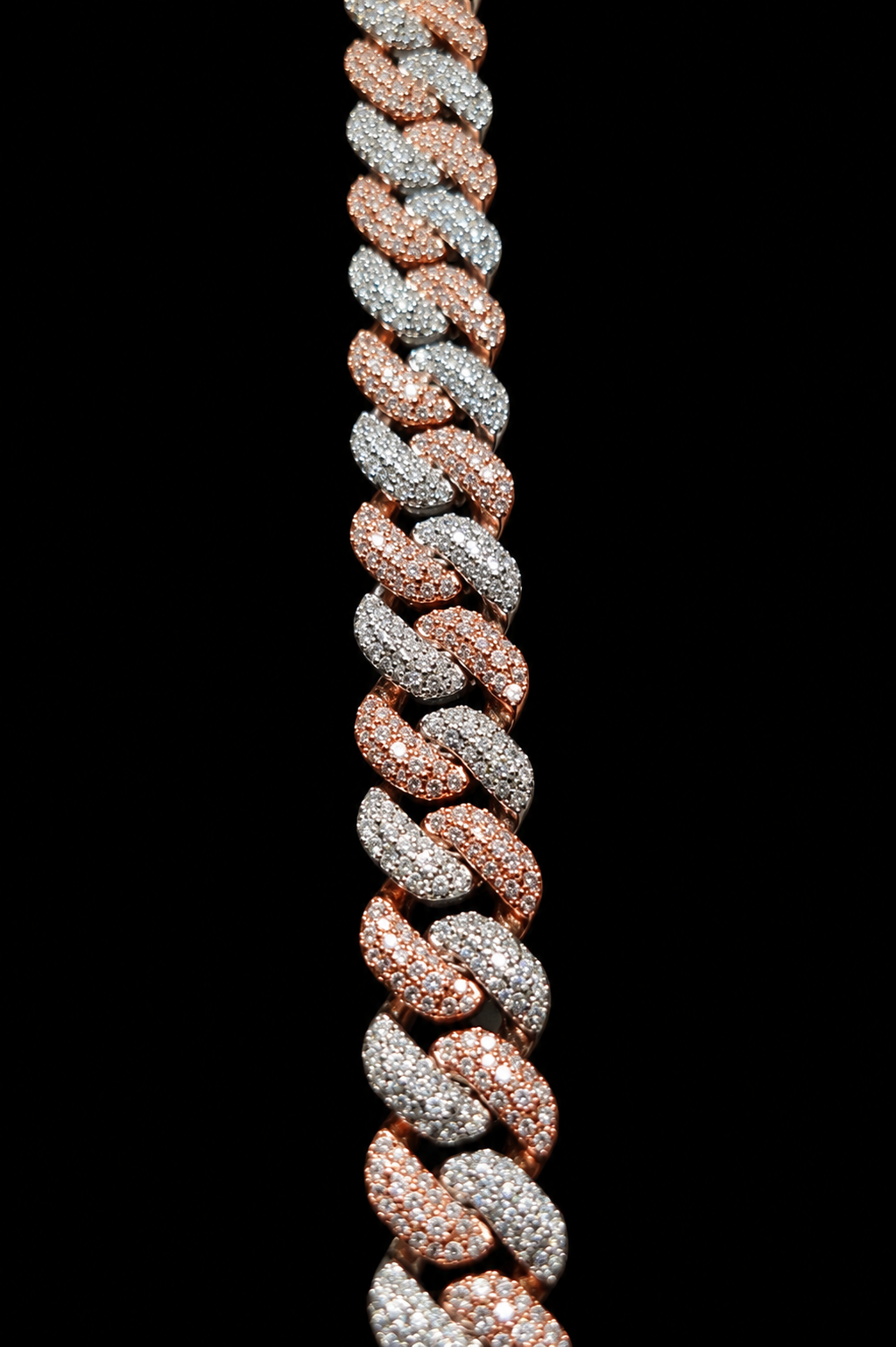 Signature Mosaic Tri Row Setting Two Tone Cuban Bracelet – 12CTW FL-IF Moissanite, 925 Silver & 18K Vermeil (14MM)