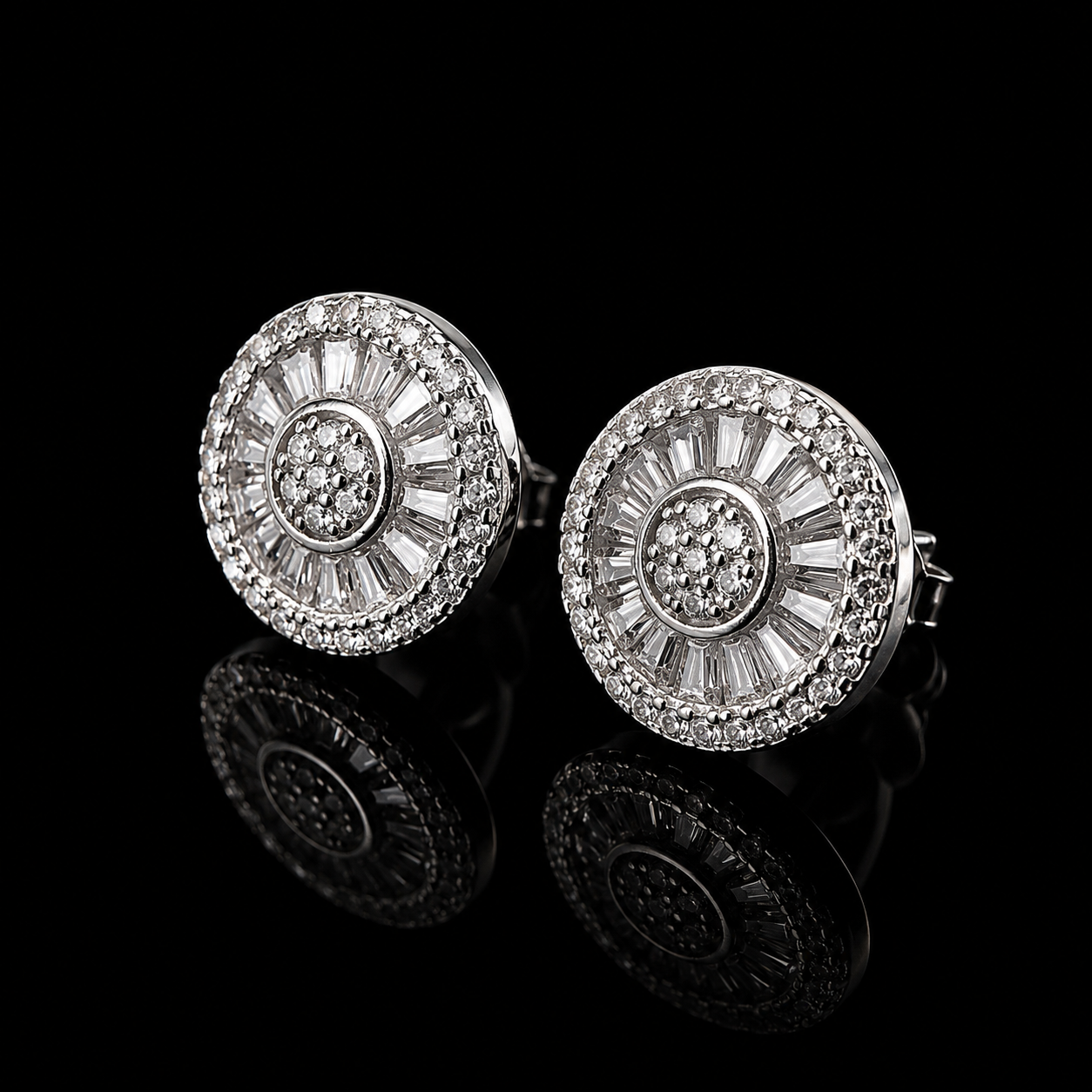Solar Halo Baguette Earrings – FL-IF Moissanite, 925 Silver & 18K Vermeil