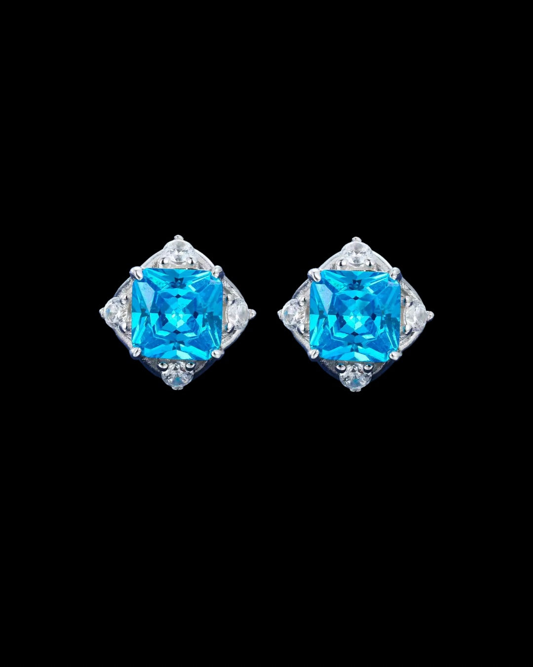Gelati's Ascher Cut Sapphire & VVS1 Moissanite Diamond Earrings in 925 Sterling Silver & 18k Vermeil Gold Inlay