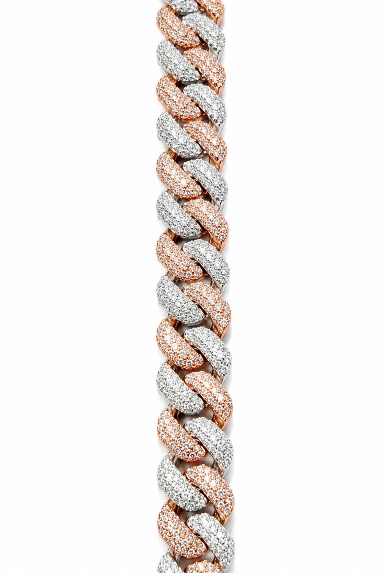 SIGNATURE MOSAIC TRI ROW SETTING TWO TONE CUBAN BRACELET – 12CTW FL-IF MOISSANITE, 925 SILVER & 18K VERMEIL
