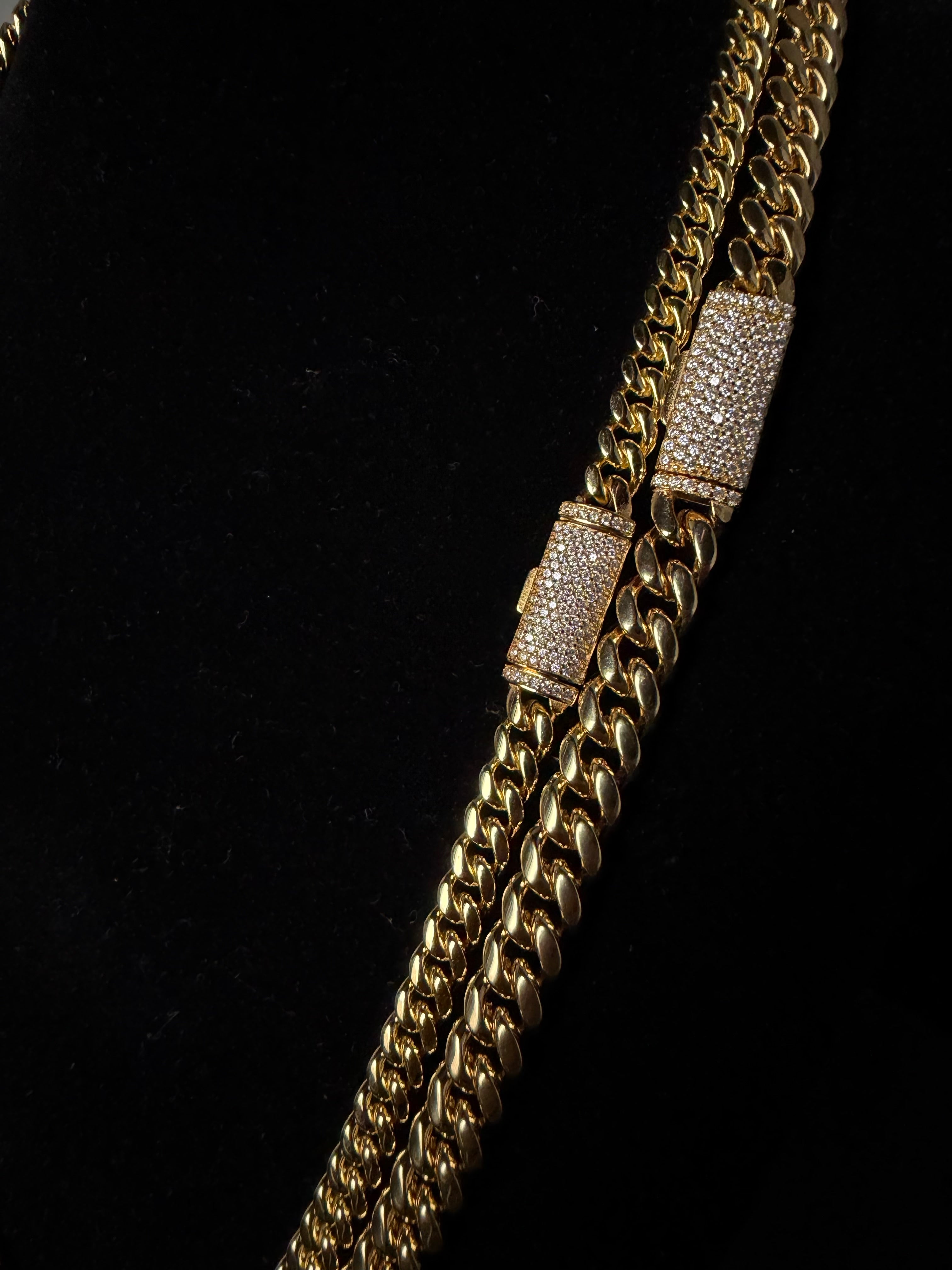 Gelati's 18K Vermeil Gold -DVVS1 Lab Moissanite Diamond Lock Miami Link Cuban Necklace in Solid 925 Sterling Silver & Titanium .