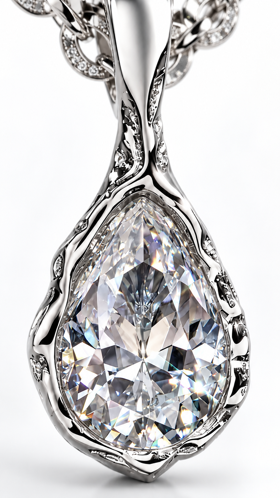GELATI AURORA 2 CTW PEAR-CUT FL-IF MOISSANITE INVISIBLE BEZEL SET DIAMOND NECKLACE | 925 STERLING SILVER | 18K VERMEIL Gold