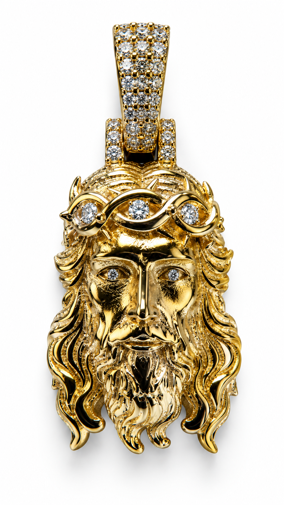 DIAMOND CROWN | PLAIN JESUS PIECE – FL–IF MOISSANITE,  925 SILVER |18K VERMEIL GOLD