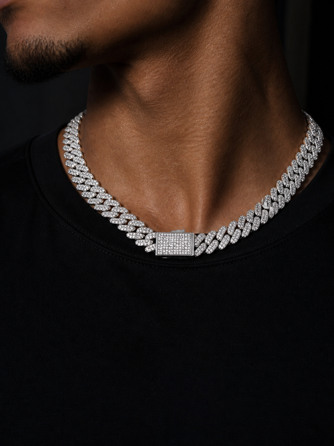 Gelati's Glaciale CB/DVVS1 Lab Moissanite 10MM Prongue Miami Link Cuban Necklace in Solid Titanium & 18k Vermeil Gold Inlay