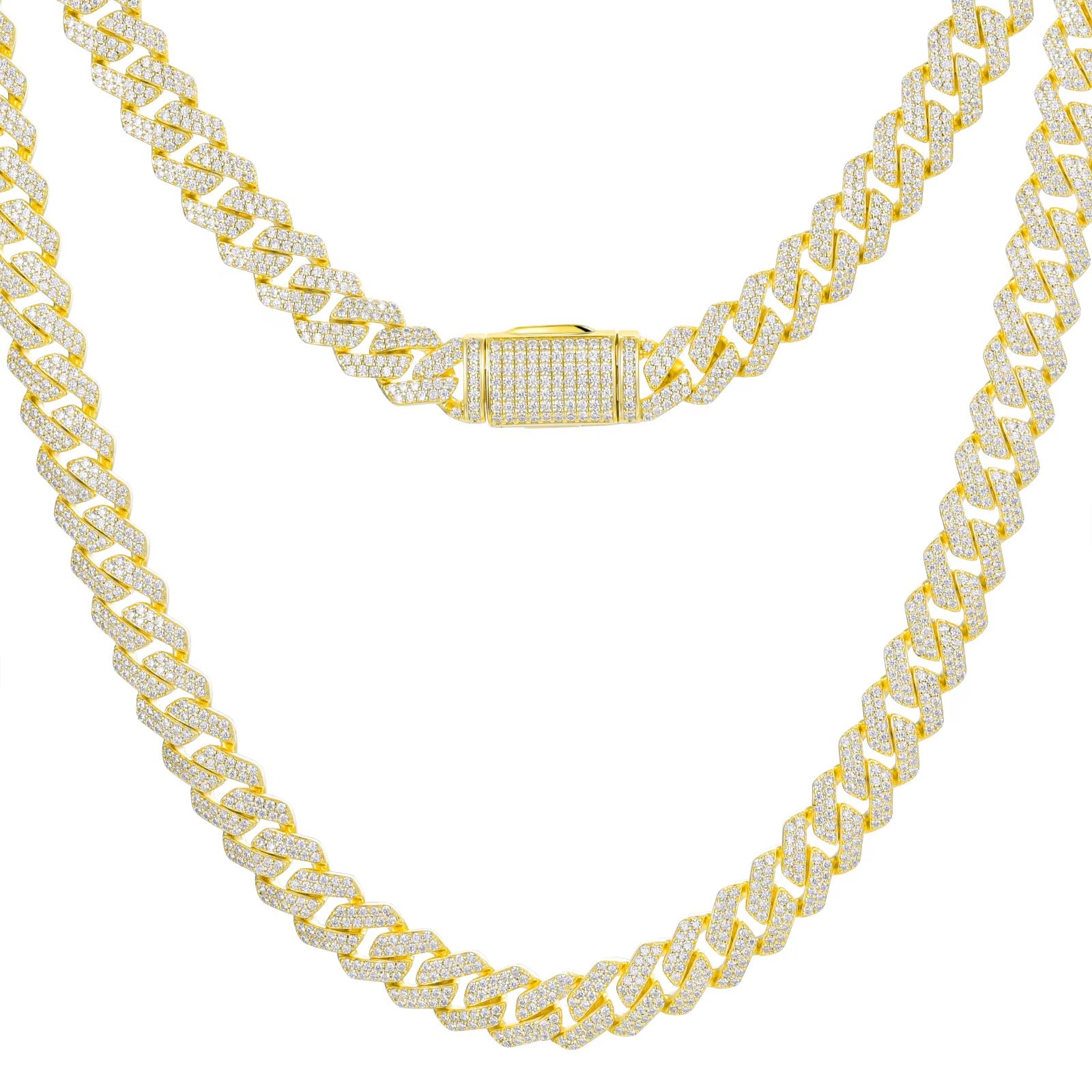 Bipolar Miami Link Cuban Necklace – 3EX FL-IF D-Color Moissanite, 925 Silver & 18K Vermeil (14MM)
