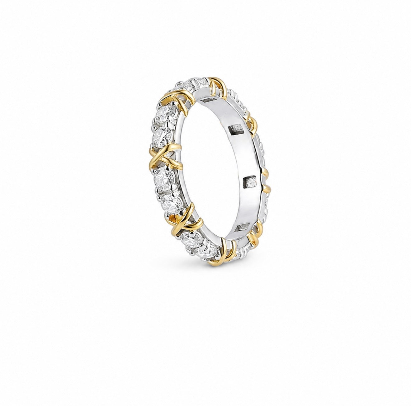 GELATI’S DIAMOND “GOLDEN CROSS” ETERNITY RING IN 925 STERLING SILVER & 18K VERMEIL GOLD