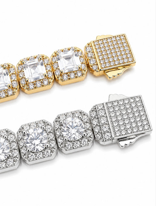 CLUSTER HALO TENNIS BRACELET – CB DIAMONDS, TITANIUM & 18K VERMEIL GOLD