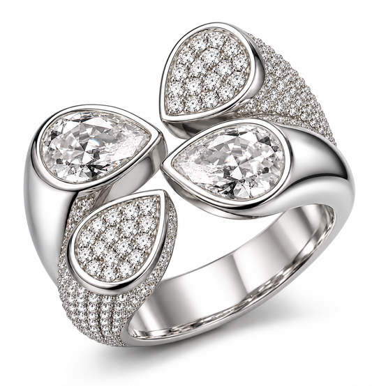 GELATI IL QUARTO DIAMANTE PEAR CUT RING | FL-IF LAB MOISSANITE | 925 SOLID STERLING SILVER | 18k White Vermeil Gold