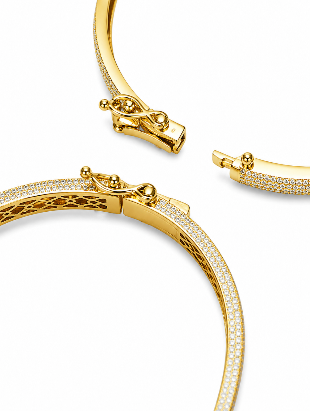 GELATI’S VVS1 MOISSANITE DIAMOND BANGLE TWO TONE MICRO PAVE IN 925 STERLING SILVER & 18K VERMEIL GOLD
