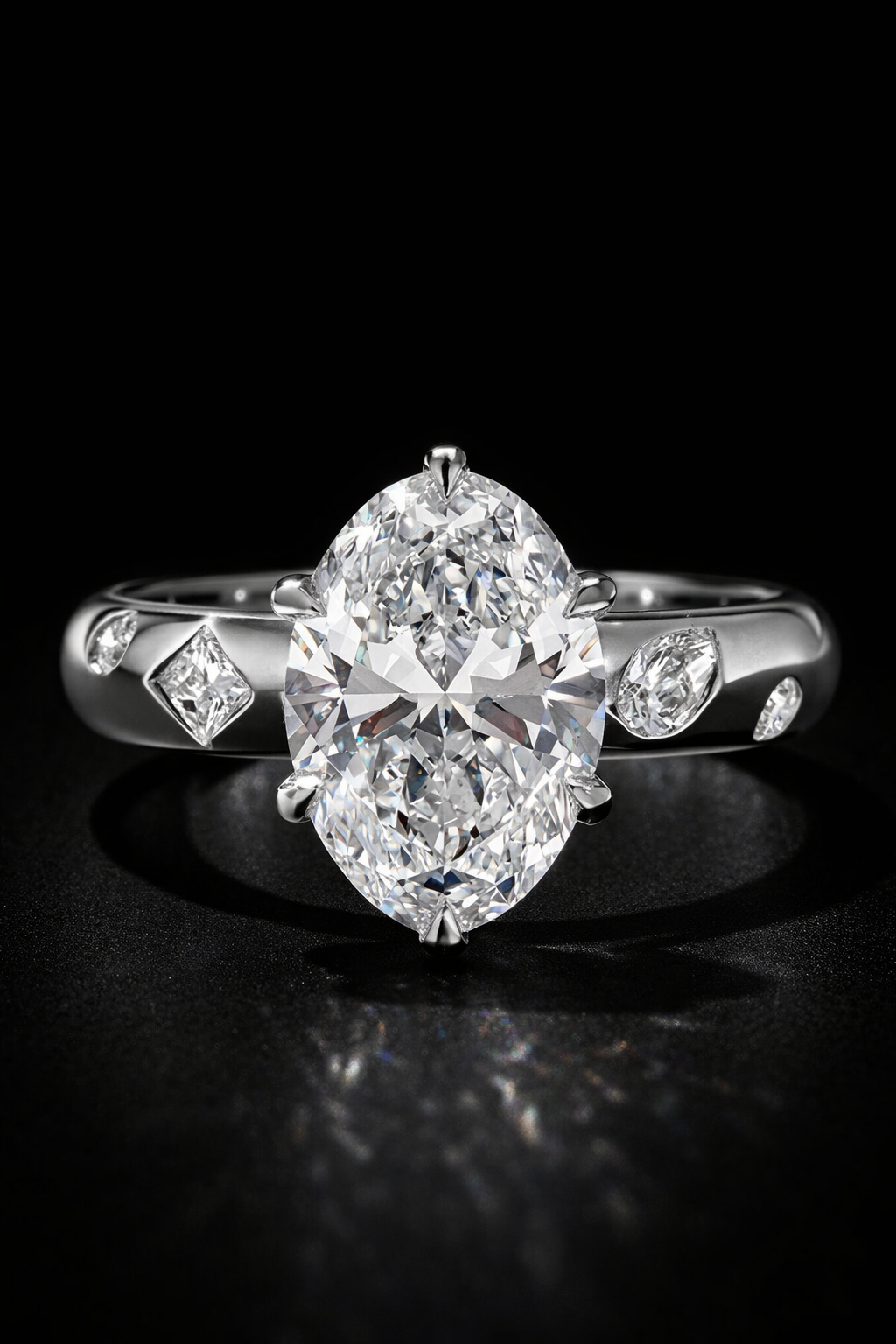 Diamond Touch Oval Eternity Ring – 3CTW DVVS1 Moissanite, 925 Silver & Platinum Vermeil