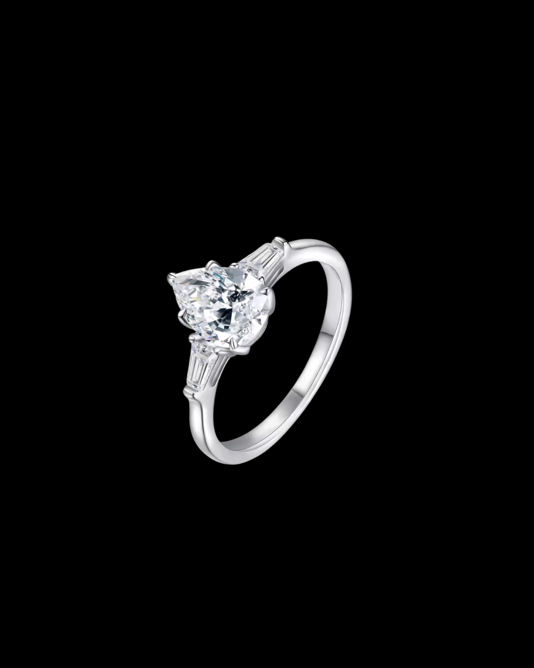 Gelati's Bespoke VVS1 Moissanite Diamond Pear Cut Promise Ring in Sterling 925 Silver & 18k Vermeil Gold Inserts