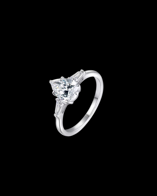 Gelati's Bespoke VVS1 Moissanite Diamond Pear Cut Promise Ring in Sterling 925 Silver & 18k Vermeil Gold Inserts