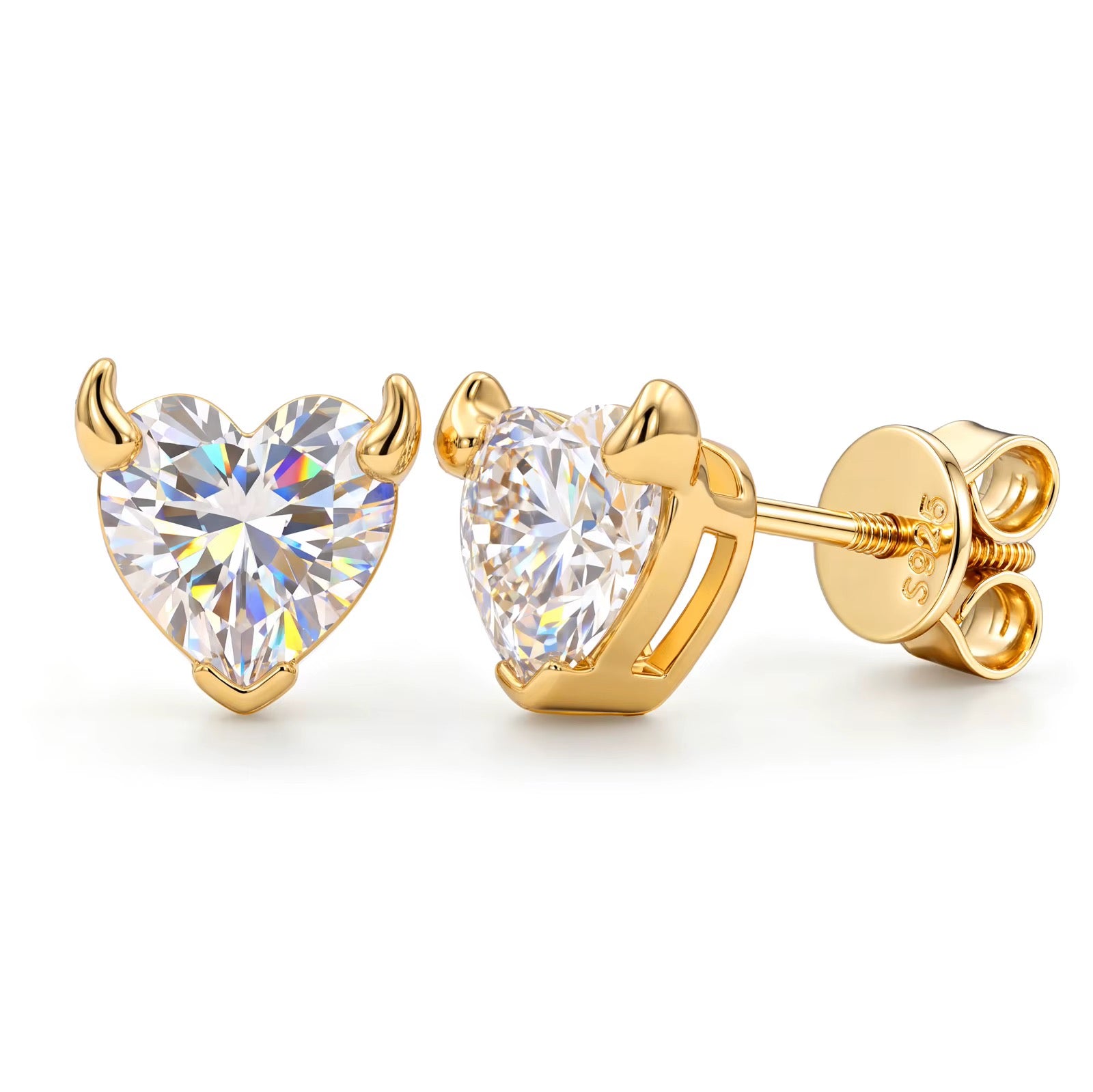 GELATI DIAMOND DEVIL EARRINGS | FL-IF FLAWLESS MOISSANITE | 925 STERLING SILVER | 18K VERMEIL GOLD