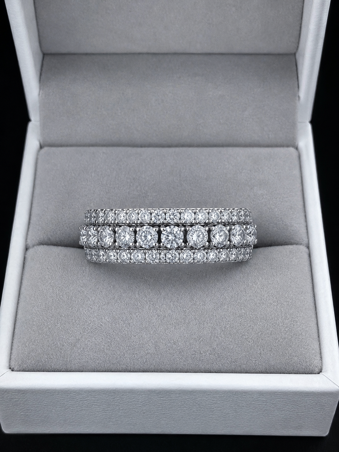 Solara Tri Row Eternity Band – 3CTW DVVS1/CB Moissanite, 925 Silver & 18K Vermeil