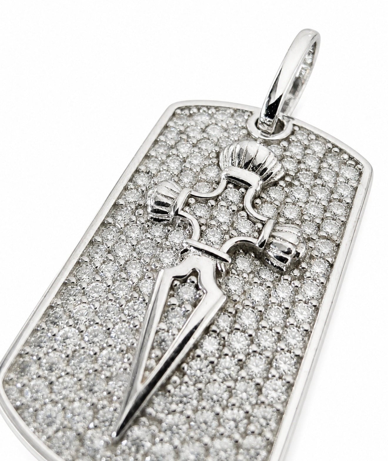 KNIFE TAG PENDANT – DVVS1 MOISSANITE, 925 SILVER & 18K WHITE VERMEIL