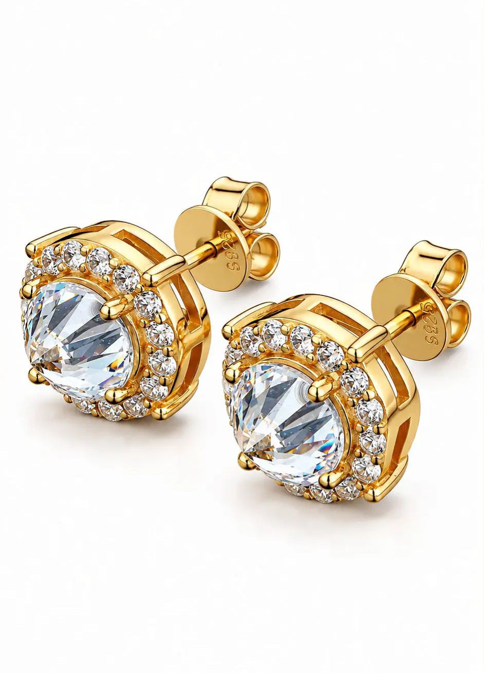 GELATI LIMITED | HALO SPIKED DIAMONDS ICE SPIKE EARRINGS |FL-IF LAB MOISSANITE | 925 Silver | 18K Vermeil