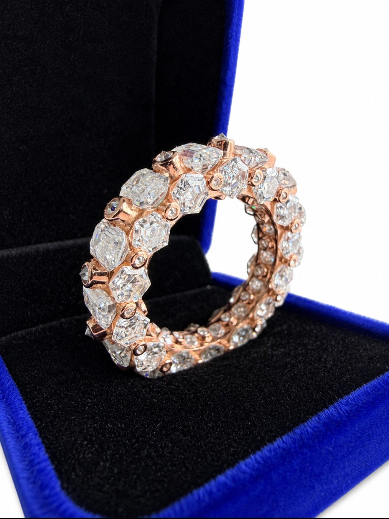 APOCALYPSE 1 OF 1 SPIKED DIAMOND ETERNITY RING – 15CTW+ FL-IF MOISSANITE, 925 SILVER & 14K ROSE GOLD