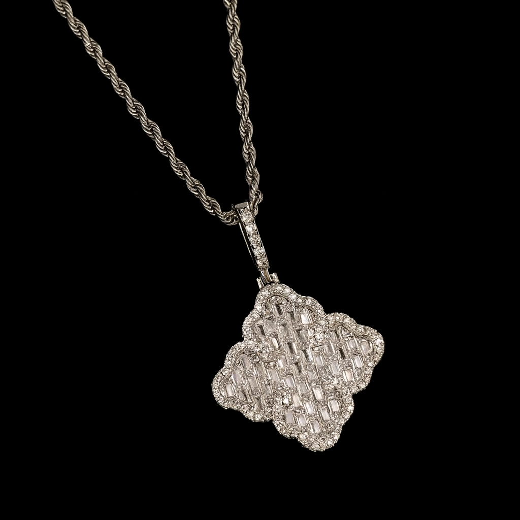 Gelati's Carbon Diamond Baguette Clover Pendant in solid Titanium & 18k Vermeil Gold Inserts + Free Silver Chain Included
