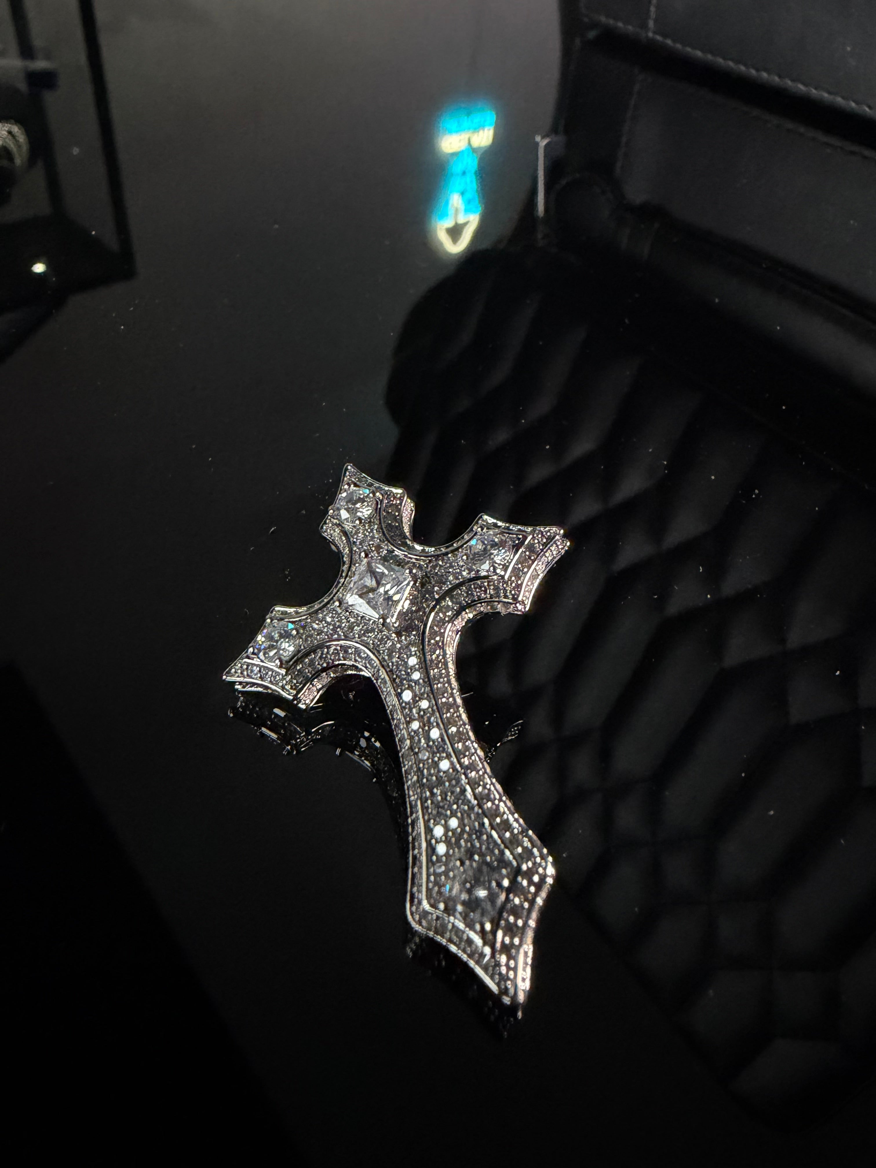 Inferno Crucifix Pendant – Carbon Diamonds, Titanium & 14K Vermeil