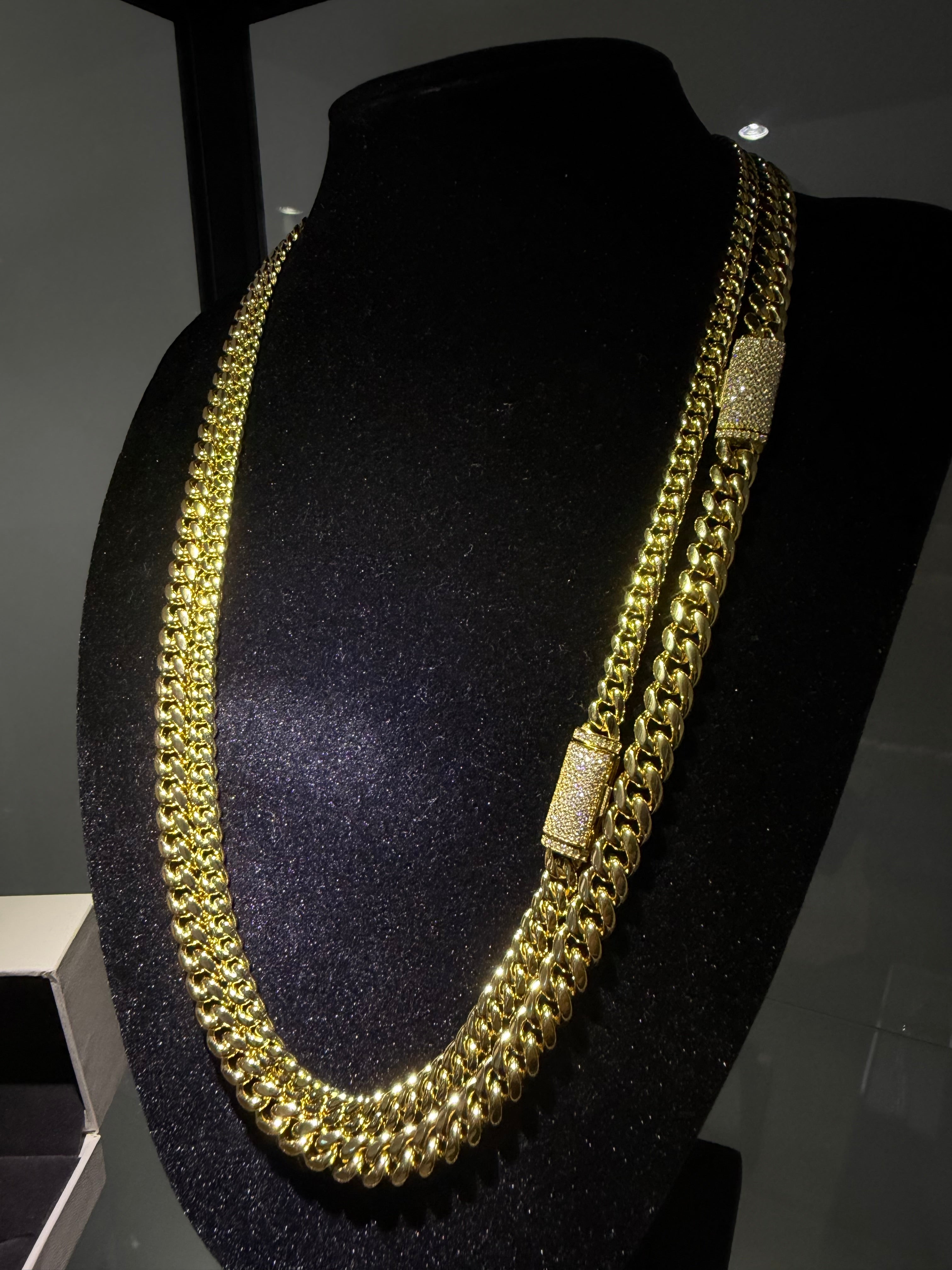 Gelati's 18K Vermeil Gold -DVVS1 Lab Moissanite Diamond Lock Miami Link Cuban Necklace in Solid 925 Sterling Silver & Titanium .