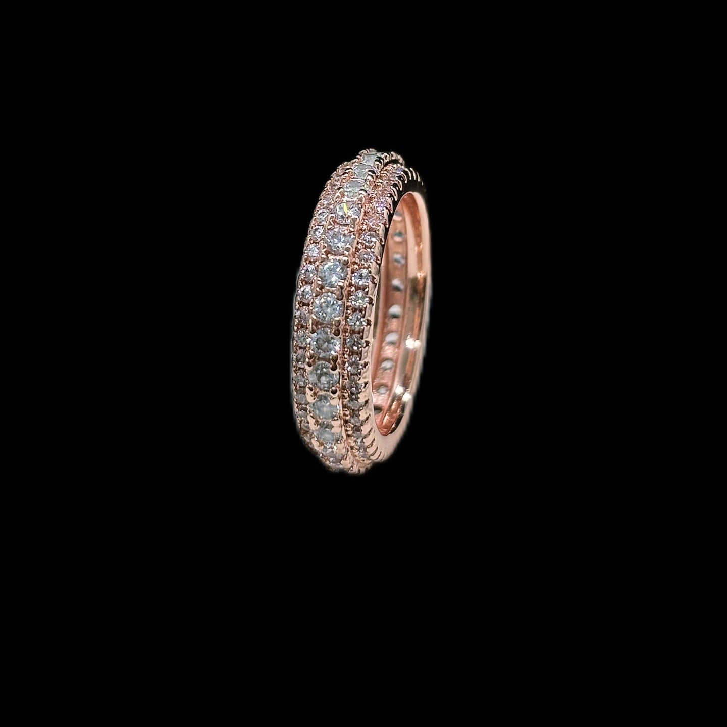 Gelati's Bespoke Tri-Row Prongue Rose Gold Diamond Band & Vermeil 18k Rose Layers
