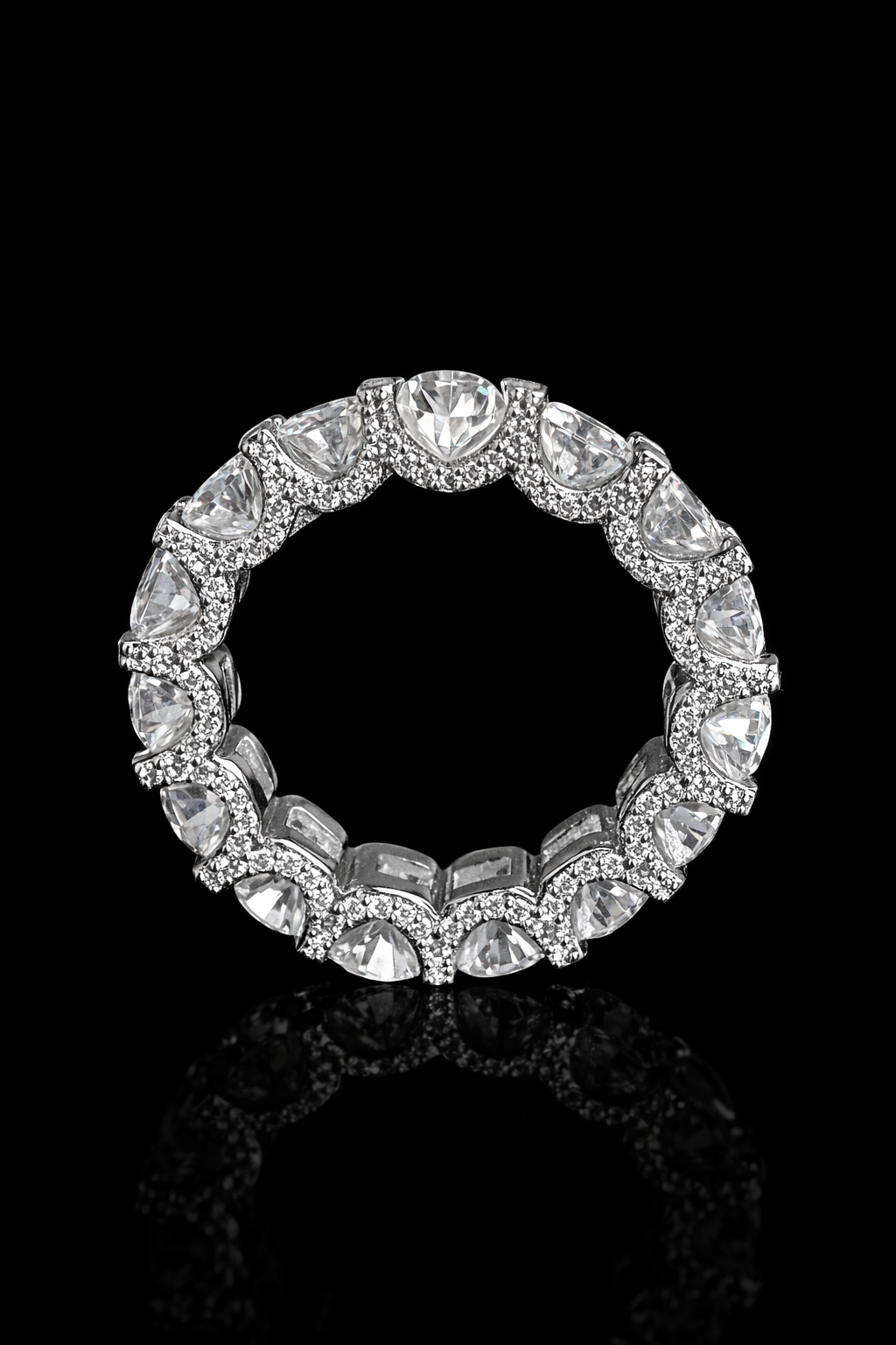 Gelati's "Ice Glacier" FL-IF Lab Moissanite Diamond Hybrid Pear & Diamond Cut Setting Diamond Ring In Solid 925 Silver & 18k Vermeil Gold