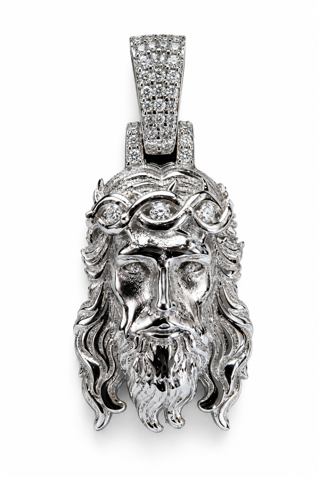DIAMOND CROWN | PLAIN JESUS PIECE – FL–IF MOISSANITE,  925 SILVER |18K VERMEIL GOLD