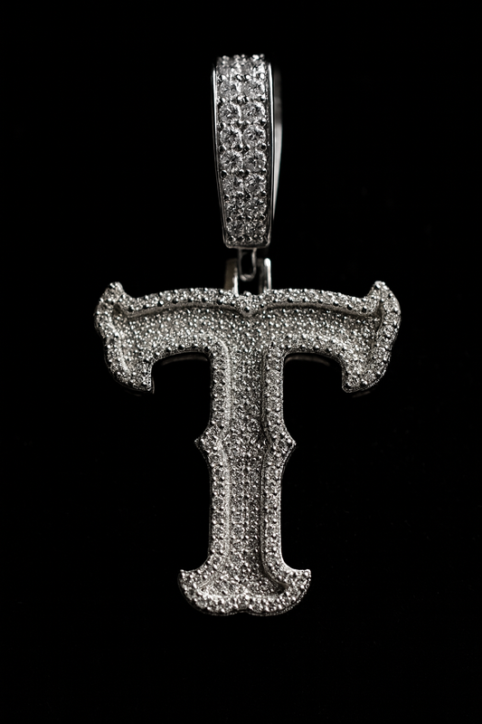 Gelati's Bespoke Custom Moissanite Lab Diamond FL-IF Initial Letters In 925 Sterling Silver & 18k Vermeil Gold Inlay