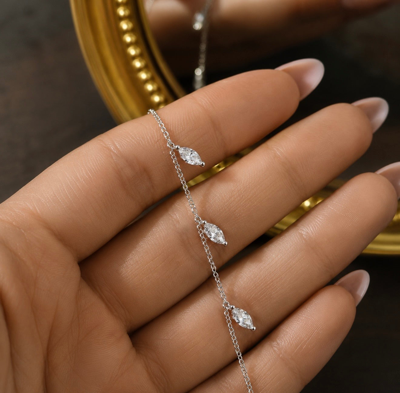 DROPTEAR MARQUISE NECKLACE – 1CTW DVVS1 MOISSANITE, 925 SILVER & 14K VERMEIL