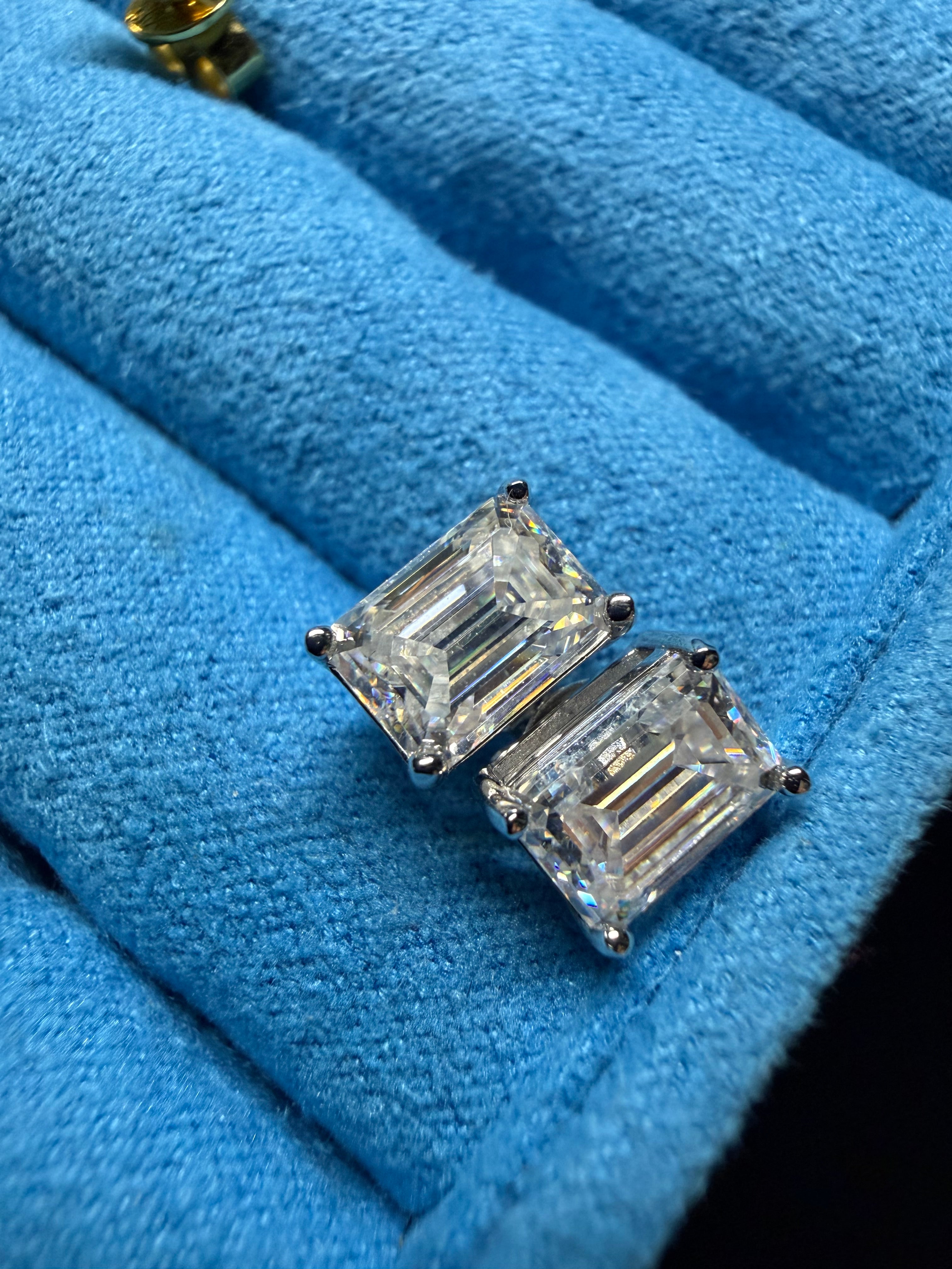 Gelati's 2CTW FL-IF Lab Moissanite 3EX Emerald Cut Baguette Earrings in 925 Sterling Silver & 18K Vermeil Gold