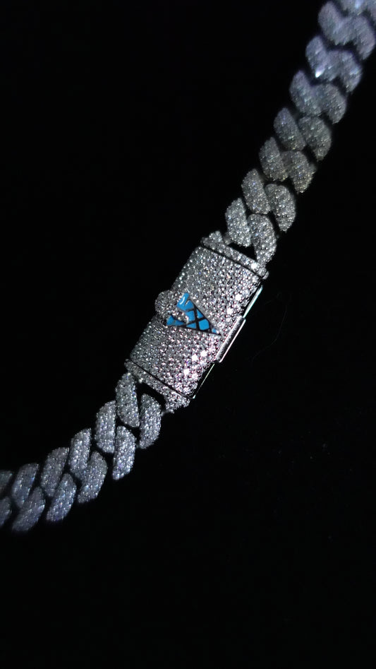Custom Lock LA Moon Link Cuban Chain – 28CT FL-IF Moissanite, 925 Silver & 18K Vermeil (13MM)