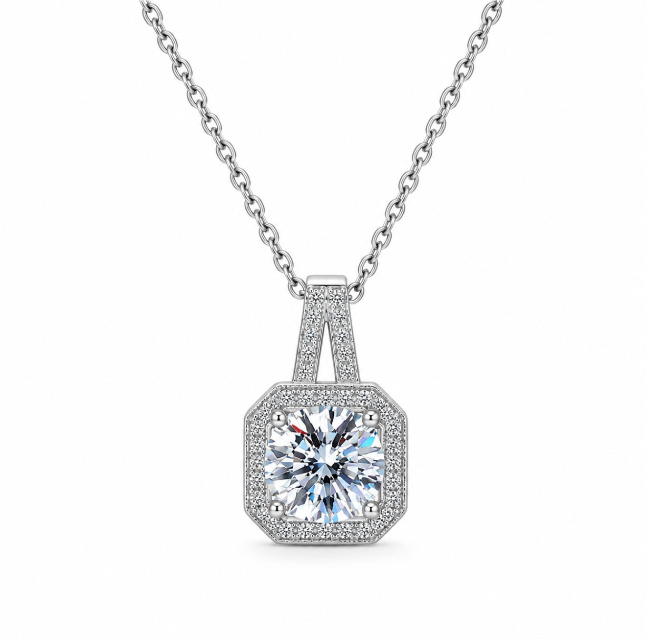 GELATI’S SQUARE CUT DIAMOND NECKLACE & PENDANT IN 925 SILVER & VVS1 MOISSANITE DIAMONDS