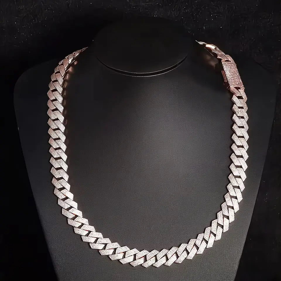 Gelati Micro Pave Setting HCD/VVS1 Moissanite |Diamond Titanium  Miami Square Necklace |18k Vermeil Gold