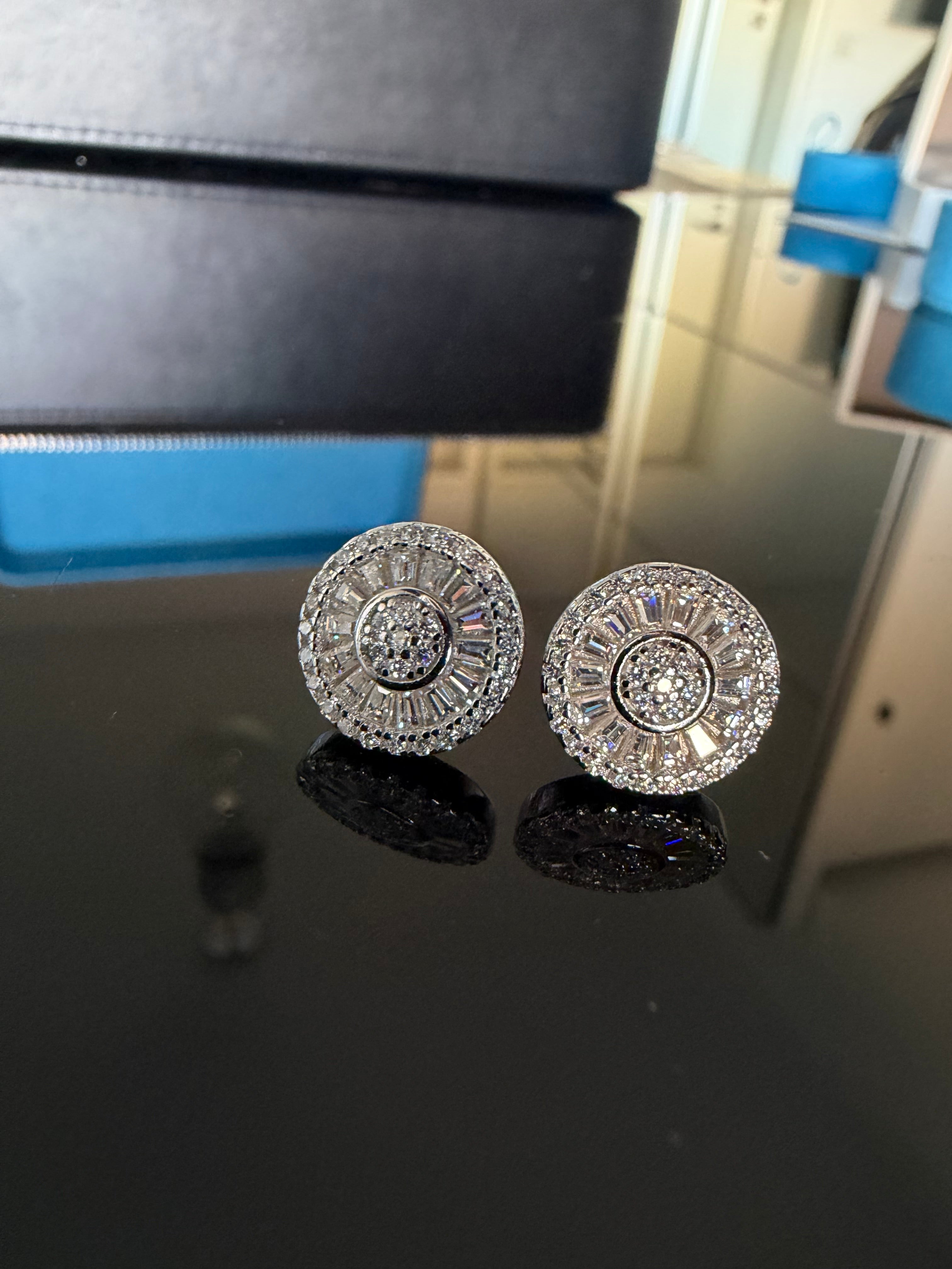 Gelati's Solar Halo Baguette FL-IF Lab Moissanite Diamond Earrings in Solid 925 Sterling Silver & 18K Vermeil Gold