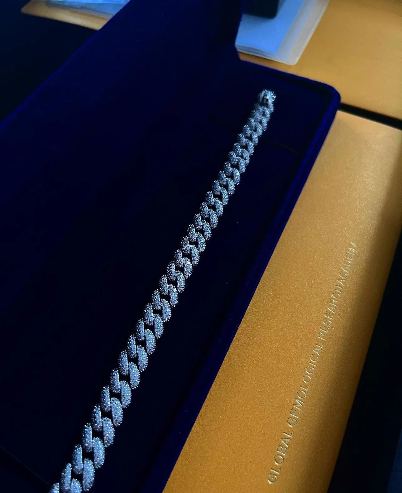 GELATI’S SIGNATURE DVVS1 MOISSANITE DIAMOND ICE LINK HYBRID LOCK CUBAN BRACELET IN 925 SILVER & 18K VERMEIL INSERTS
