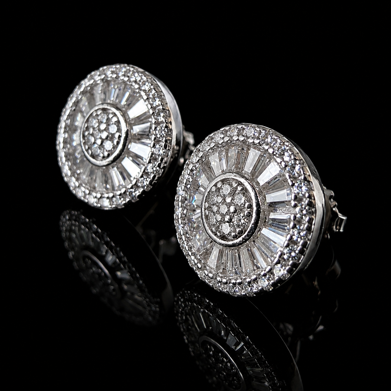 Solar Halo Baguette Earrings – FL-IF Moissanite, 925 Silver & 18K Vermeil