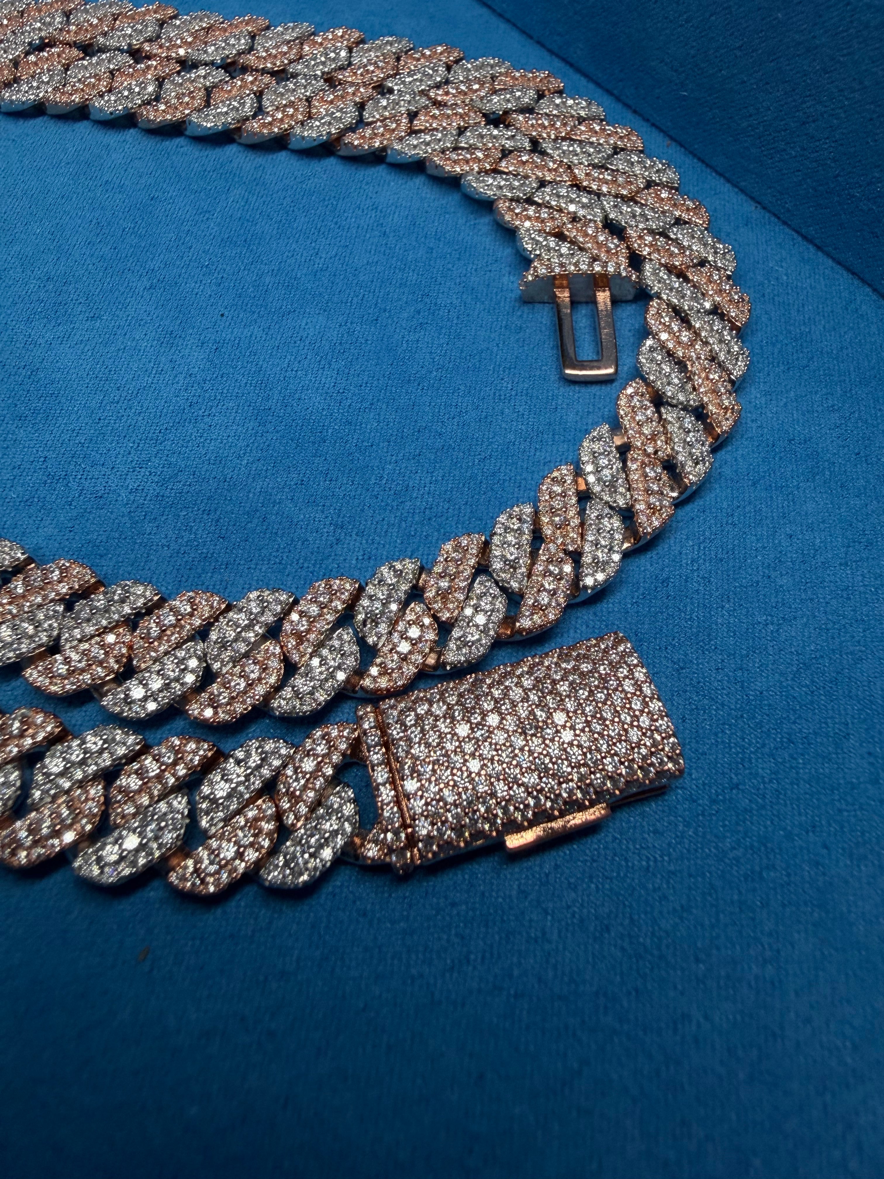 GELATI Miami Link Mosaic |Tri Row Diamond Necklace – 3EX FL-IF Moissanite, 925 Silver & 18K Vermeil