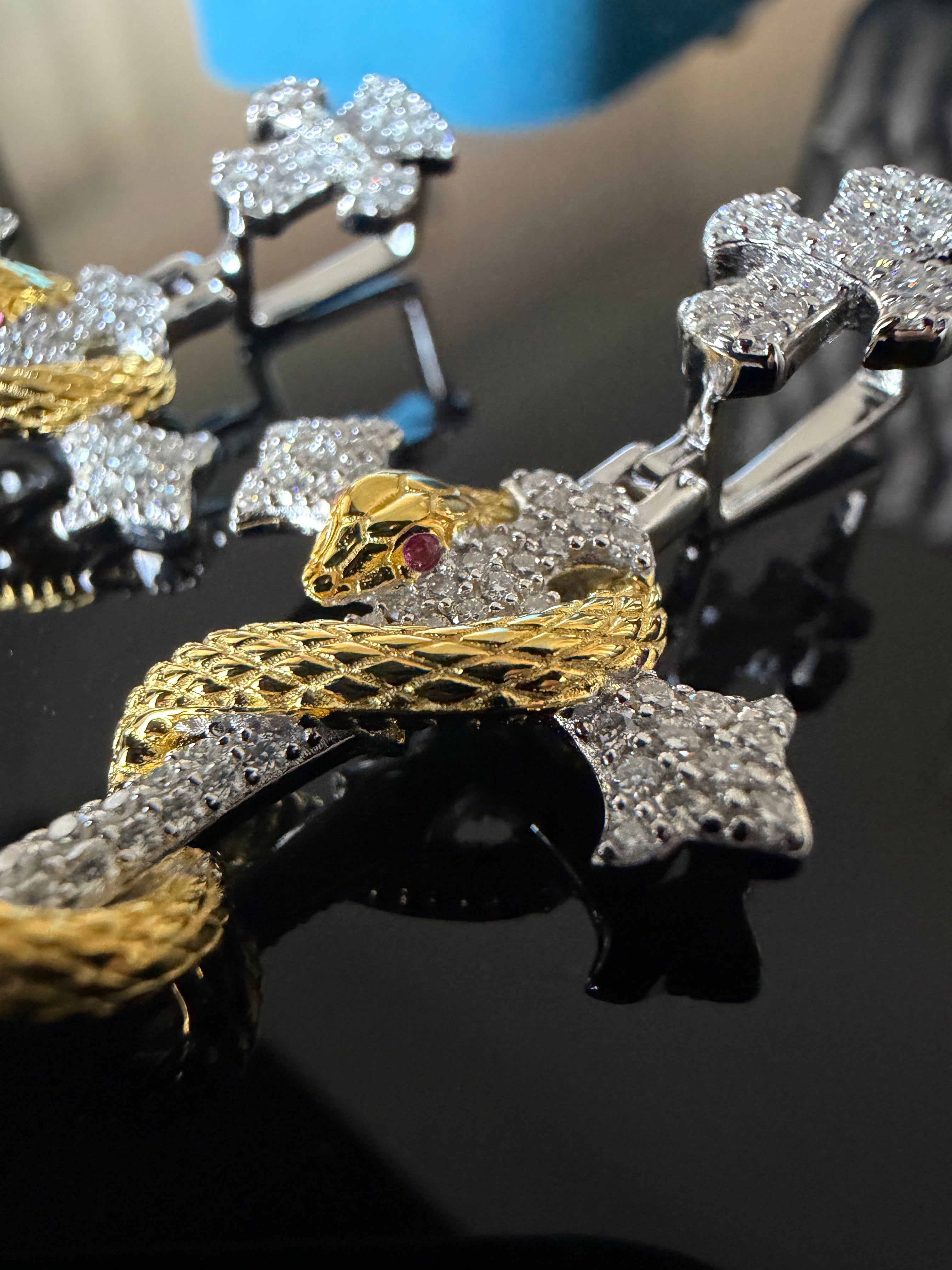 Gelati's Golden Viper Diamond Cross In Solid 925 Sterling Silver and 18k Vermeil Gold & FL-IF Lab Moissanite Diamonds + Free Silver Chain Included