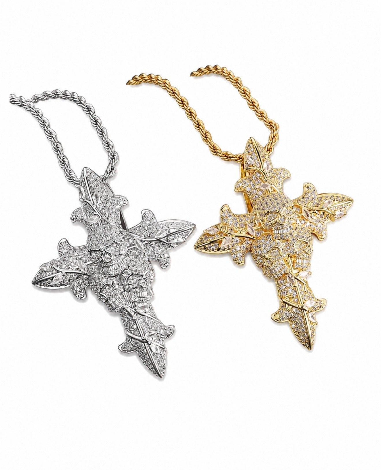 GELATI’S SKULL INFAMOUS DIAMOND CROSS IN STEEL & 18K VERMEIL INSERTS & MICRO PAVE HCD Diamonds
