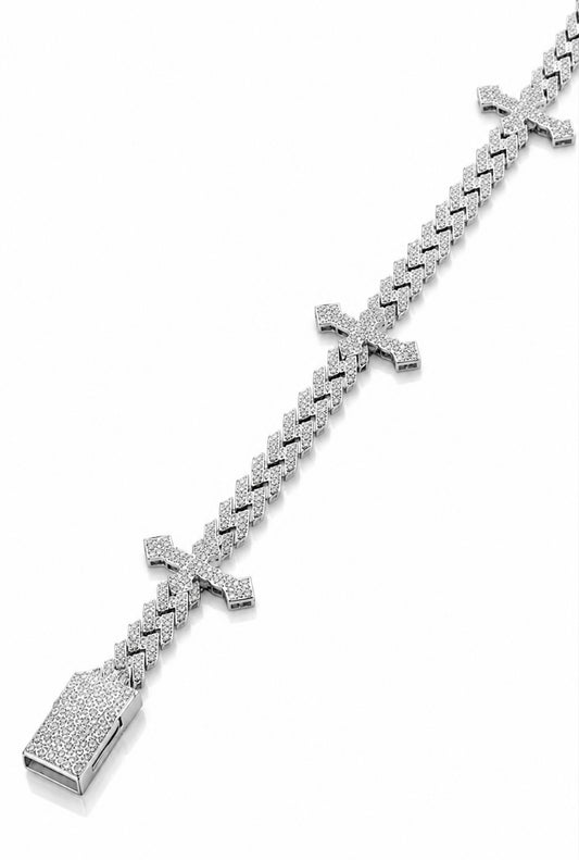SACRIFICIO CROSS CUBAN BRACELET – FL-IF MOISSANITE, 925 SILVER & 18K VERMEIL