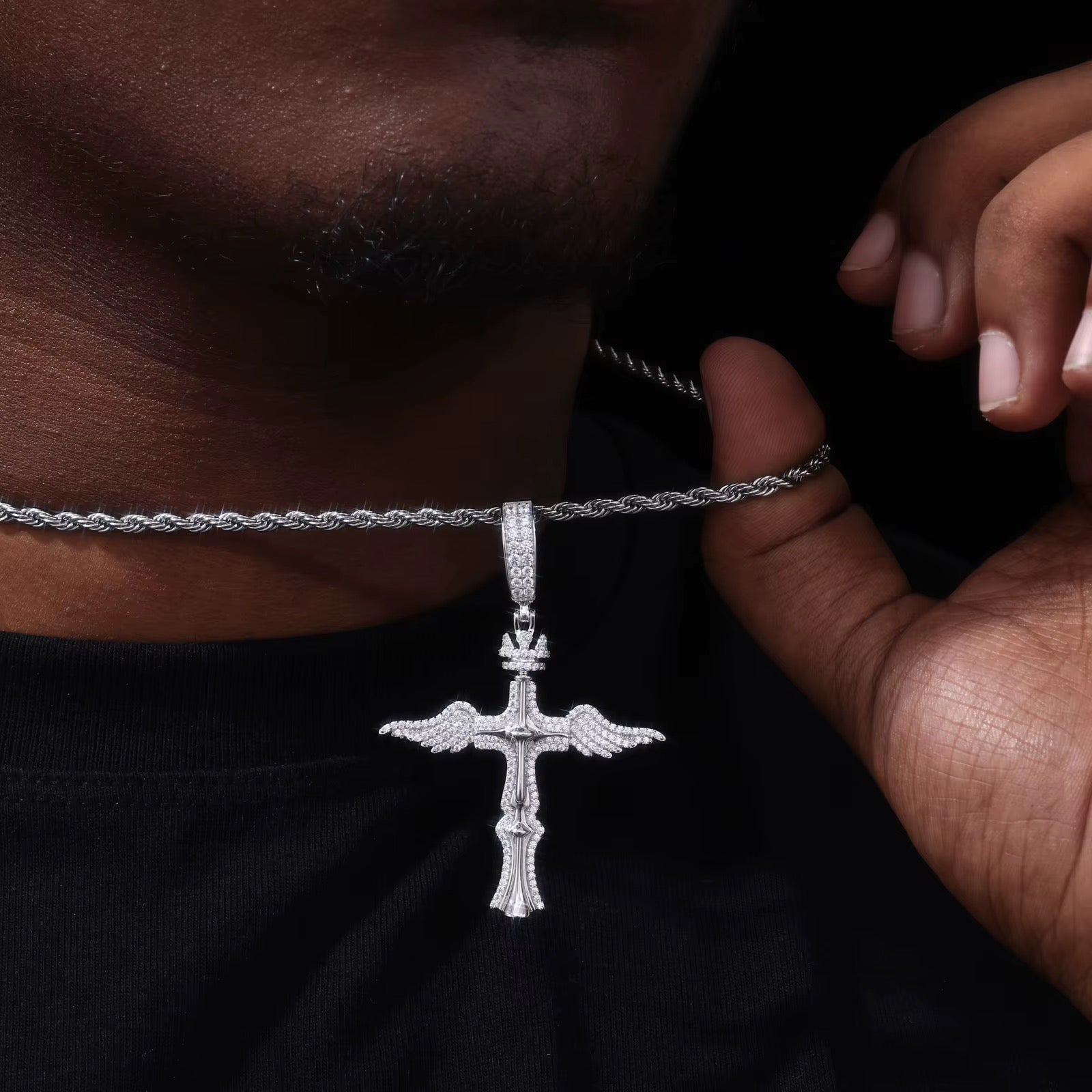 GELATI RESURRECTION DIAMOND CROSS PENDANT | FL-IF LAB MOISSANITE | 925 STERLING SILVER | 18K VERMEIL GOLD | Rope Chain Included