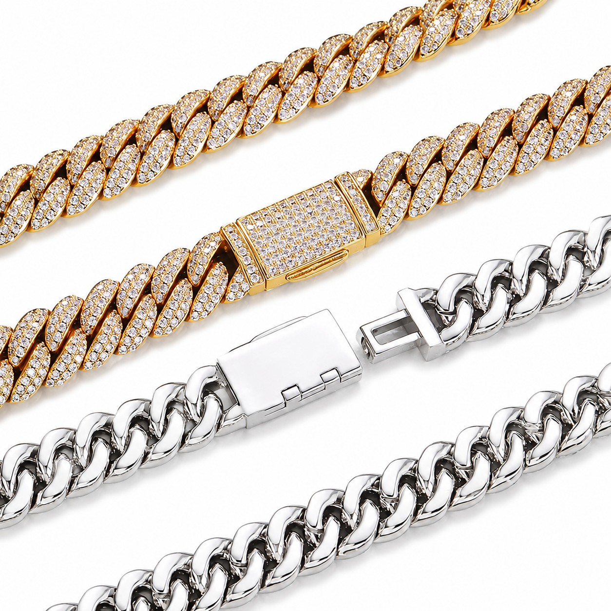 Gelati Raised Pointer Cuban Necklace – CB/DVVS1 Moissanite, Titanium & 18K Vermeil (10MM)