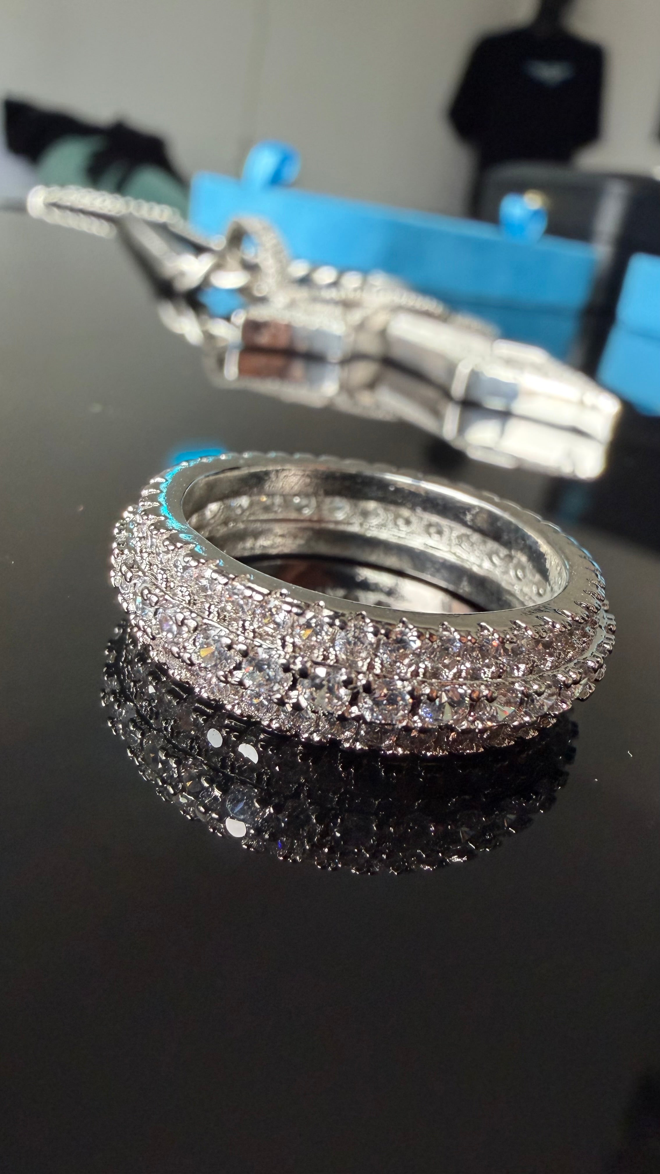 Gelati's Tri Row Prongue DVVS1/CB Lab Moissanite 925 Sterling Silver & 18K Vermeil Gold 3Ctw Eternity Band