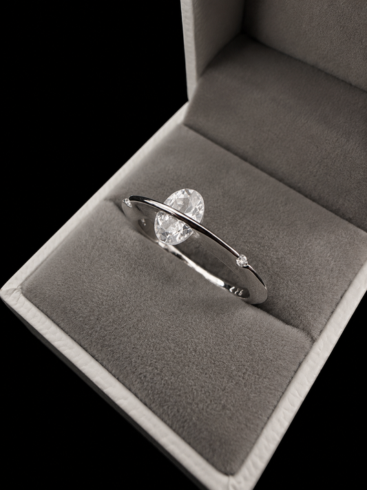 Orbital Pear Cut Ring – 925 Silver, Carbon Diamonds & 18K Vermeil