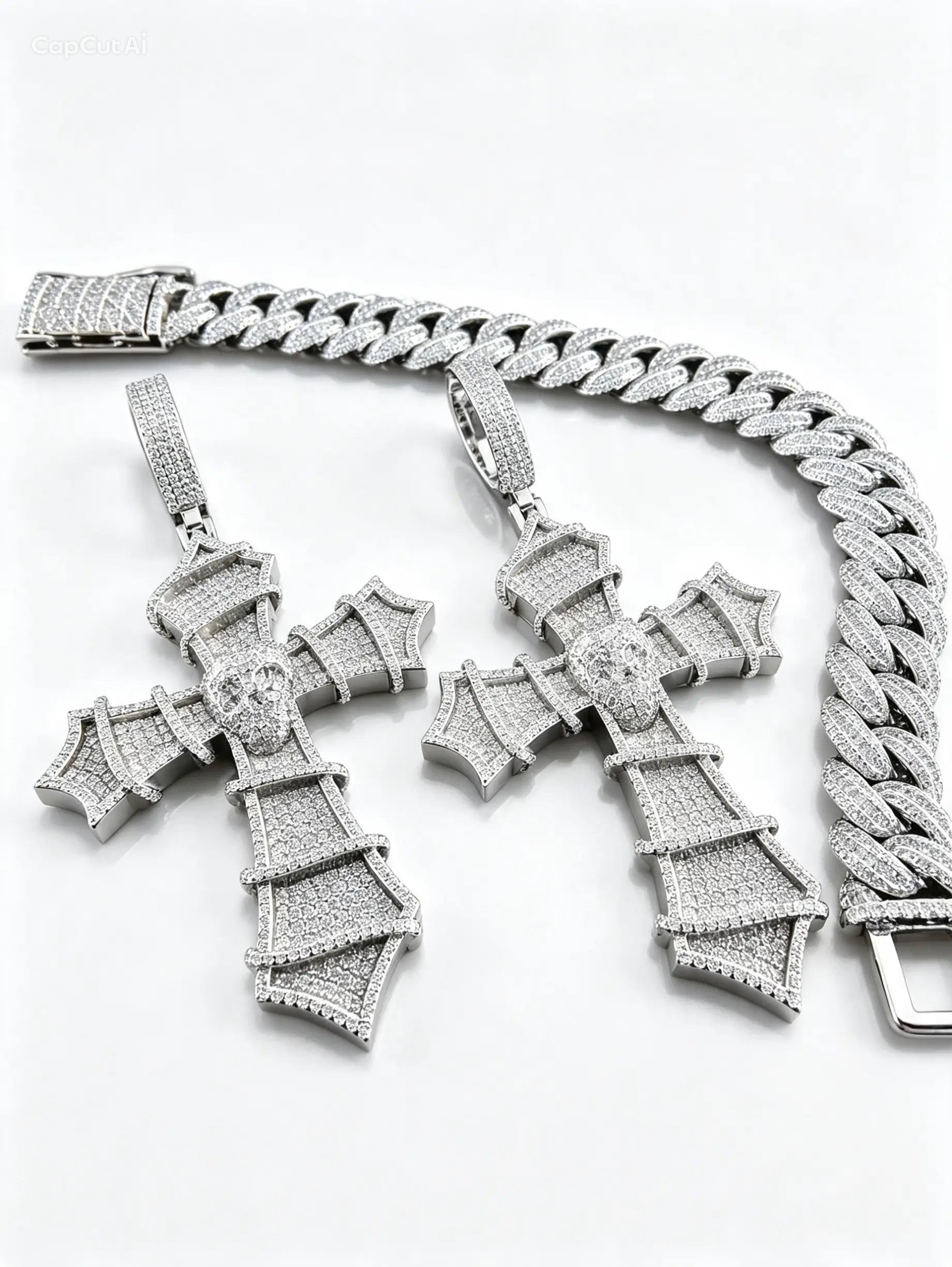 GELATI LIMITED | DIAMOND DEMON CROSS PENDANT – FL–IF LAB GROWN MOISSANITE & 18K VERMEIL 925 SILVER