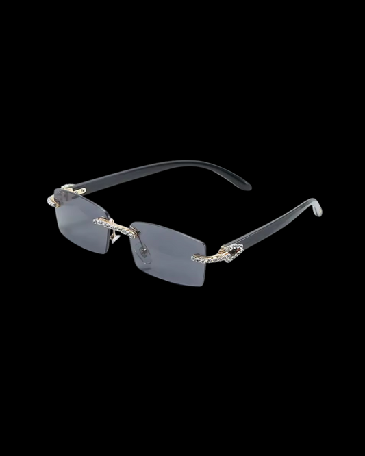 Gelati's Rimless Diamond Eyeshades in Stainless Steel & Carbon Diamonds With Vermeil Gold Accents
