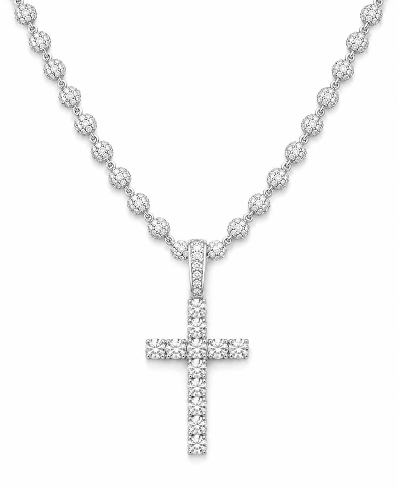 SIGNATURE DVVS-1 LAB MOISSANITE DIAMOND BEADS LINK CHAIN IN STEEL - STERLING SILVER & 18K VERMEIL WHITE GOLD INLAY