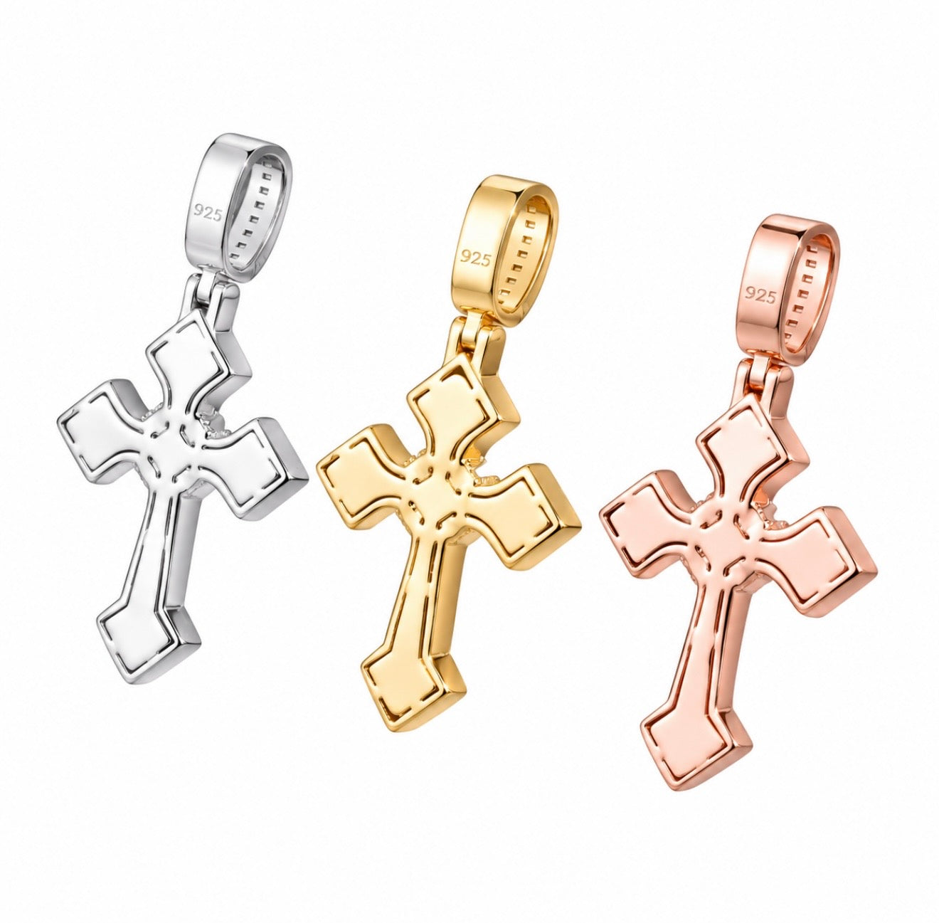 GELATI’S CRISS CROSS MICRO PAVE VVS1 DIAMOND CROSS PENDANT IN SOLID 925 SILVER & 18K VERMEIL GOLD ACCENTS