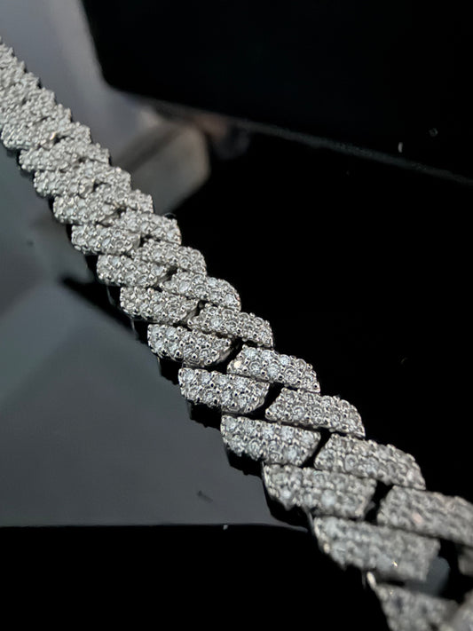 Gelati's Special Edition FL-IF Flawless Lab Moissanite Diamond Miami Prongue 10MM Cuban Bracelet In Solid 925 Sterling Silver & 18K Vermeil Gold